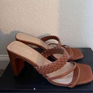 Camel color strap heels